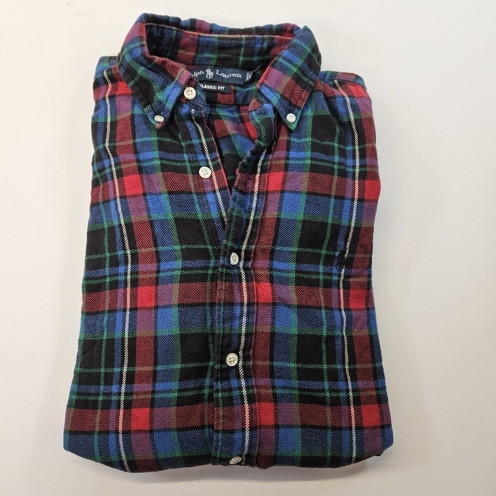 RALPH LAUREN Shirt Size Medium Men’s Long-Sleeve Plaid Blue Green Red Flannel